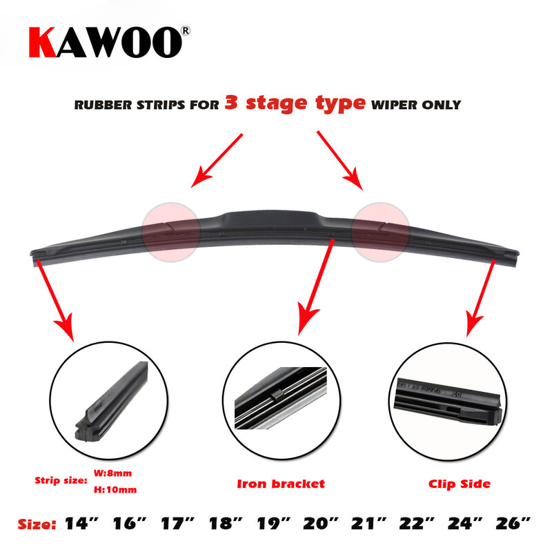 KAWOO-tira de goma para limpiaparabrisas de coche, accesorios suaves de 8mm, 14 "16" 17 "18" 19 "20" 21 "22" 24 "26" 28 ", 1 piezas