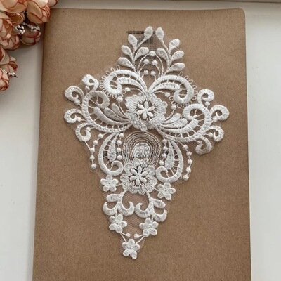 Luxury Beaded  Embroidered Applique Lace  DIY Veil  Applique Medallions Piece For Wedding Dress