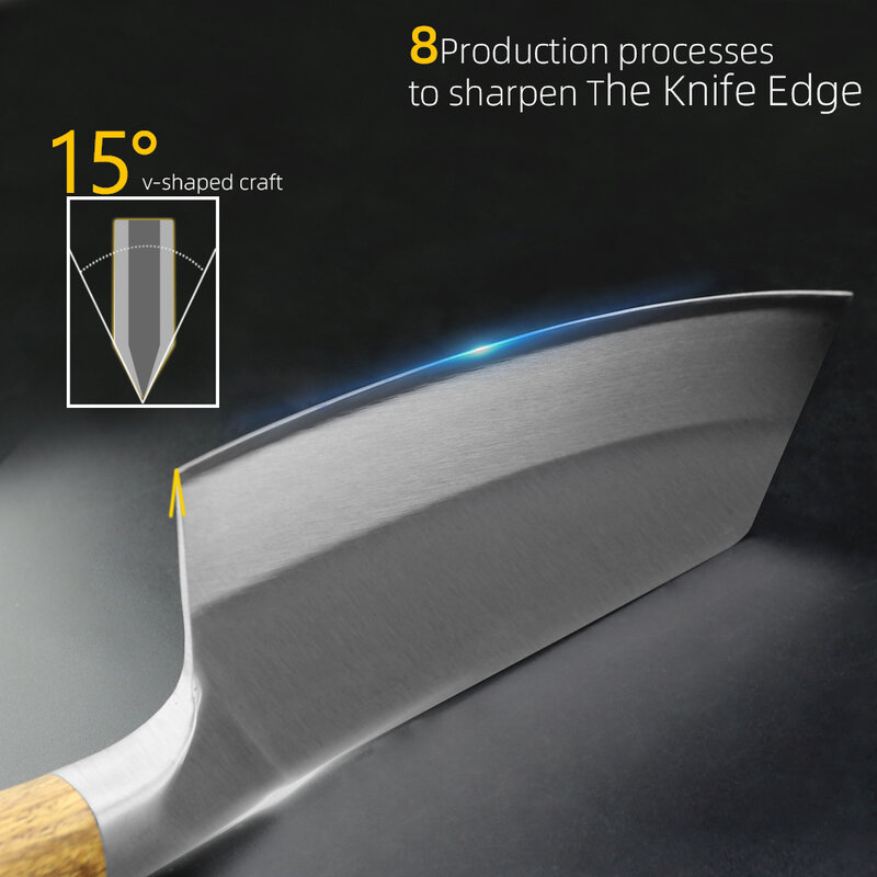 Faca de cozinha cutelo faca do chef aço inoxidável navalha afiada cortar carne faca de açougueiro chinês punho madeira