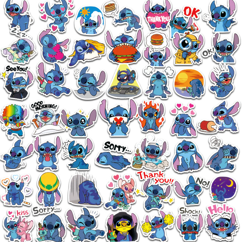 55Pcs Classics Lilo Stitch  Cute Cartoon Stickers for Skateboard Motorcycle Luggage Laptop Guitar Notebook Toy Sticker