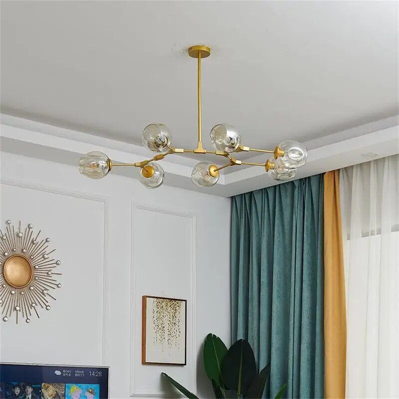 Стеклянная люстра в скандинавском стиле, Современная Металлическая лампа для гостиной, интерьера виллы, потолочное освещение, Кухонное освещение