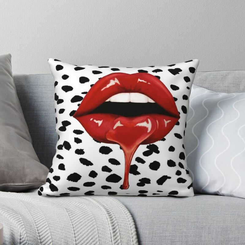 Drippy Lips-funda de almohada cuadrada para sofá, cubierta de cojín con estampado de terciopelo, lino y poliéster, con cremallera decorativa