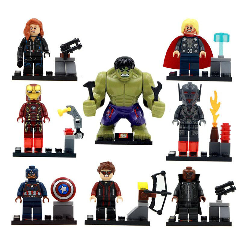 8pcs Super Heroes Marvel Avengers Military Action Figures Legoings Blocks Toys Deadpool Hulk Batman Christmas Gifts