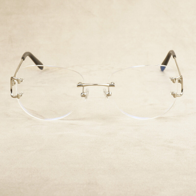 Armação de óculos sem aro, armação para óculos de grau oval, prescrição, luxoosa, transparente, para computador