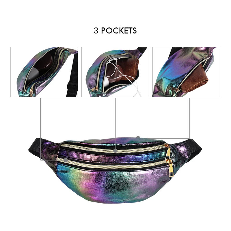 Pochete feminina geestock, bolsa de cintura holográfica, faixa laser fashion, designer, bolsa de peito feminina, festa, cinto, celular