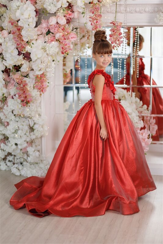 Sukienka świąteczna jedno ramię korowód dla dzieci sukienki na przyjęcie kwiaty ślubny kwiat sukienki dla dziewczynek marszczony strój bankietowy księżniczki malucha