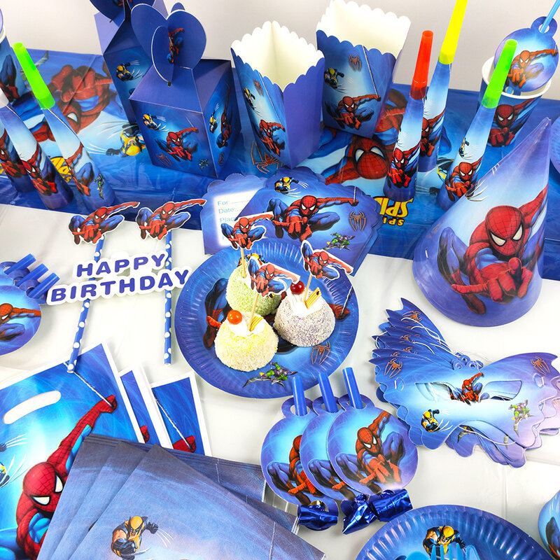 Cartoon Super Hero Spiderman Tischdecke Kid Favor Geburtstag Pack Event Party Tassen Teller Baby Dusche Einweg Geschirr Sets
