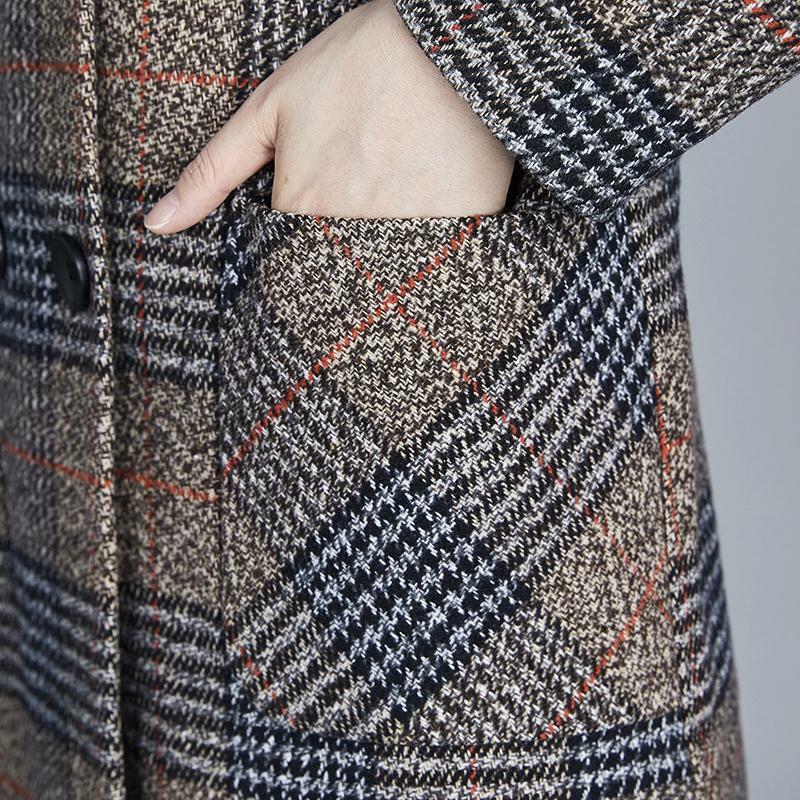 Casaco de lã misturado para mulheres, blusão para senhoras de meia idade, jaquetas xadrez, casacos para senhoras, outono e inverno, 2023