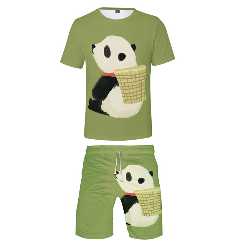 Cute Panda due pezzi set uomo 3D T-shirt + pantaloncini Suit uomo Summer top Tees Fashion Harajuku Tshirt abbigliamento uomo