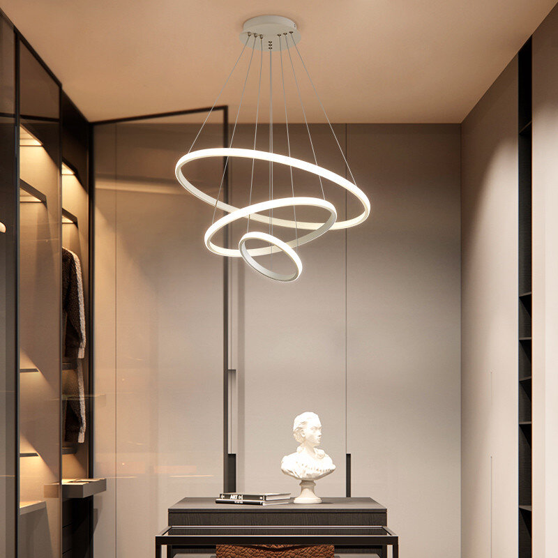 Plafonnier LED Suspendu au Design Moderne, Éclairage d'Intérieur, Luminaire Décoratif de Plafond, Anneaux Noirs, Convient pour Salle à Manger, Loft, Salon et Cuisine