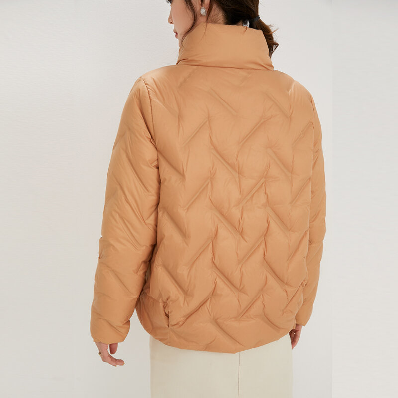 휴대용 새틴 터치 경량 원활한 파카 다운 재킷 여성용, 패브릭 코트, 봄 겨울