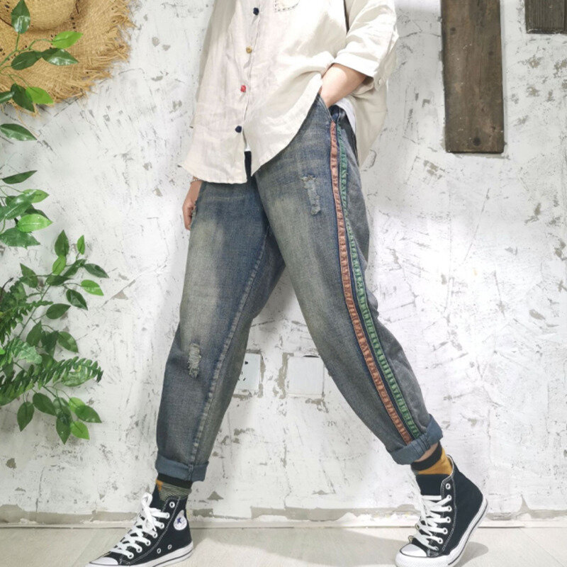 2022 wiosna moda damska Vintage luźne jeansy damskie Casual zgrywanie Denim spodnie ponadgabarytowych Streetwear Harem czarne zgrywanie