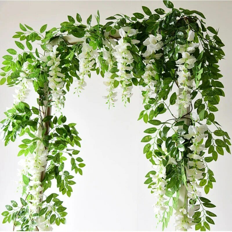 Falso Ivy Wisteria Flores, Videira planta artificial, Guirlanda para o quarto, Decorações de jardim, Wedding Arch, Baby Shower, Floral Decor, 180 centímetros