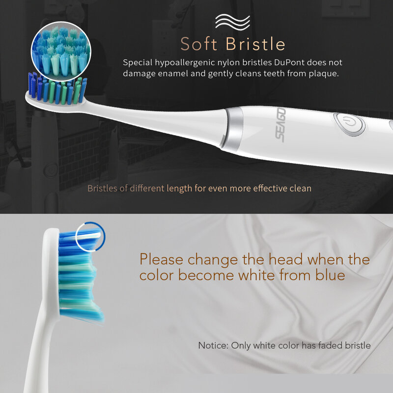 Seago brosse à dents électrique Rechargeable brosse à dents sonique étui de voyage automatique maison pour Couples adultes 3 têtes de brosse à dents