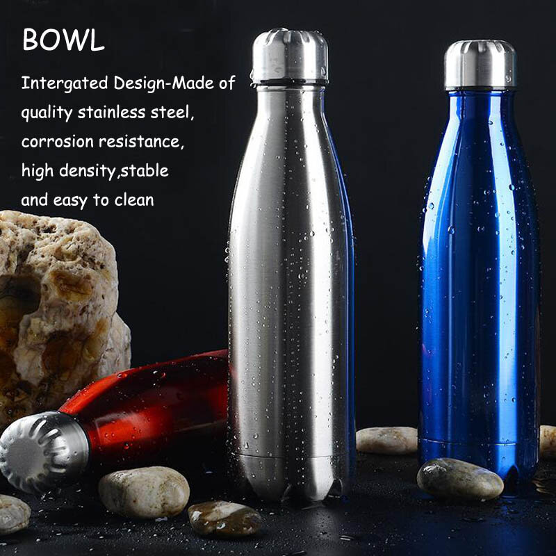 Botella de agua de acero inoxidable con aislamiento de doble pared, termo deportivo sin BPA, 500/750/1000ml