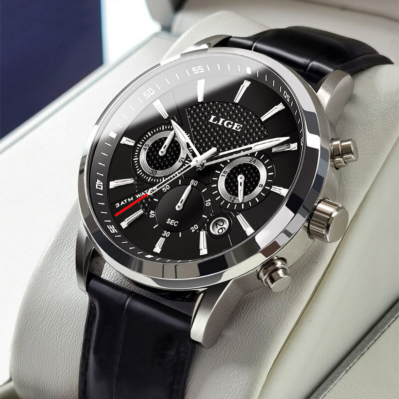 ควอตซ์นาฬิกา LIGE หรูหราใหม่ผู้ชาย Mens นาฬิกาสปอร์ตนาฬิกา Chronograph นาฬิกาข้อมือนาฬิกานาฬิกาข้อมือหนังนาฬิกา Mens 2021
