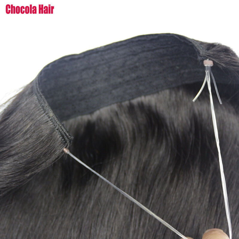 Brasiliano Remy Hair Wire Fish Line estensioni dei capelli umani Set 100% estensioni dei capelli umani Halo naturale brasiliano senza Clip