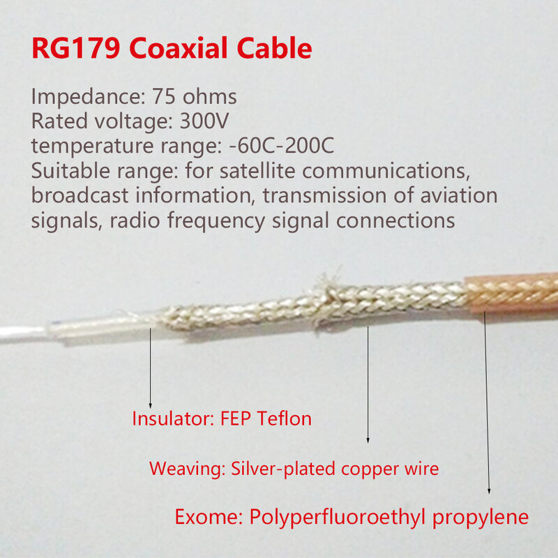 Conector de cable coaxial RG179, RG-179, RF, 75 ohm, 10m, 20m, 30m, 50m, 100m