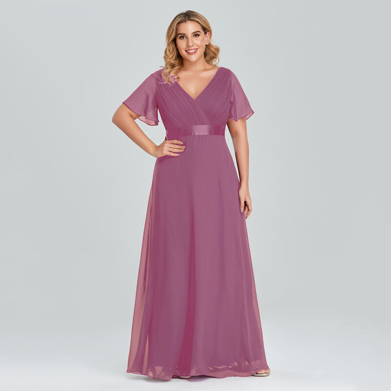 Plus rozmiar suknie wieczorowe długie xucthc elegancka linia V Neck Ruffles szyfonowa formalna wesele sukienka De Soiree 2021