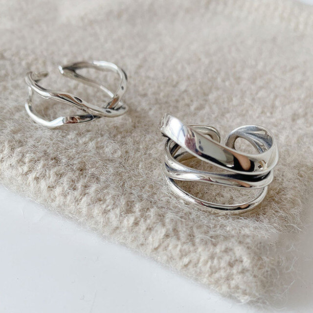 Genuíno 925 anéis de prata esterlina para mulheres, 2 camadas, círculo fino minimalista preto, anéis de gema, escultura de jóias, S925