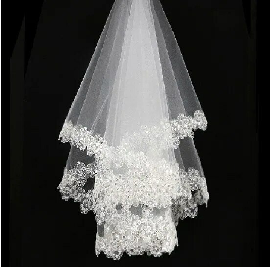 Свадебные аксессуары короткая свадебная фата без гребня белая кружевная Фата высокого качества недорогая свадебная фата