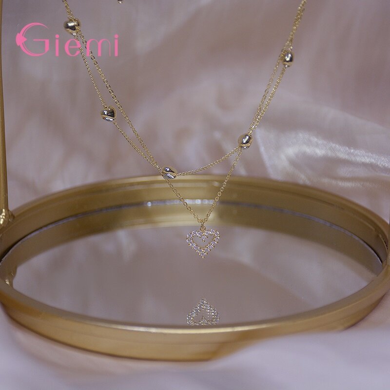 Лидер продаж 100% серебряный золотой цвет кулон в форме сердца ожерелье для женщин на день рождения сверкающие ювелирные изделия модный подарок