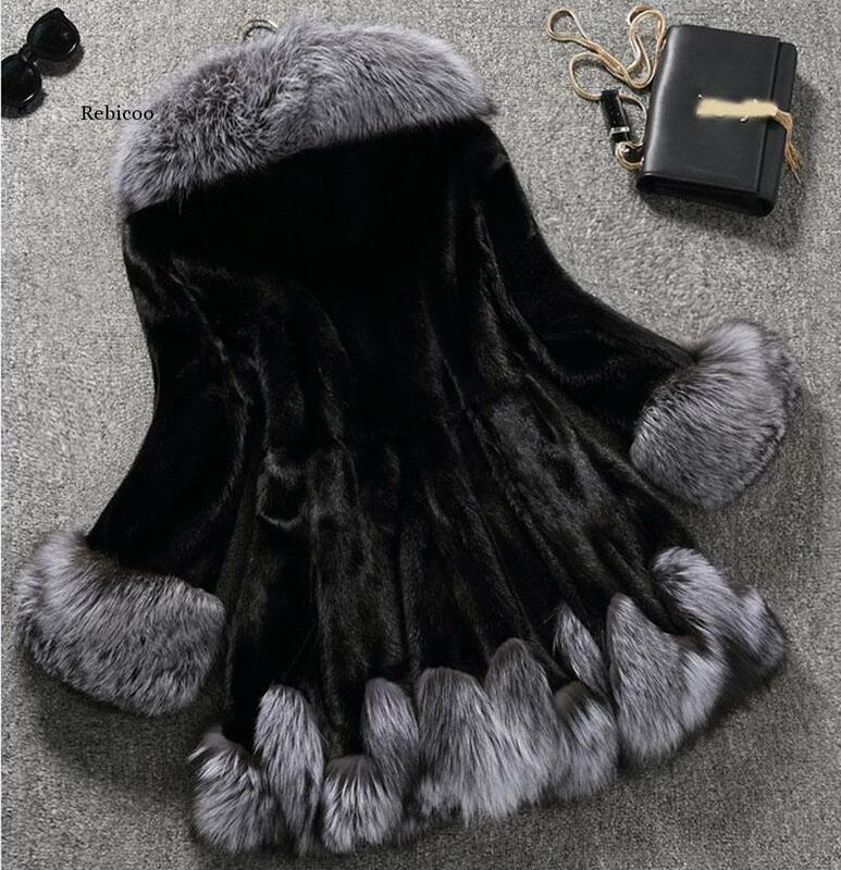 대형 패션 가짜 모피 후드 코트 여성용, 두꺼운 따뜻한 모피 재킷, 회색 망토, 가을 겨울