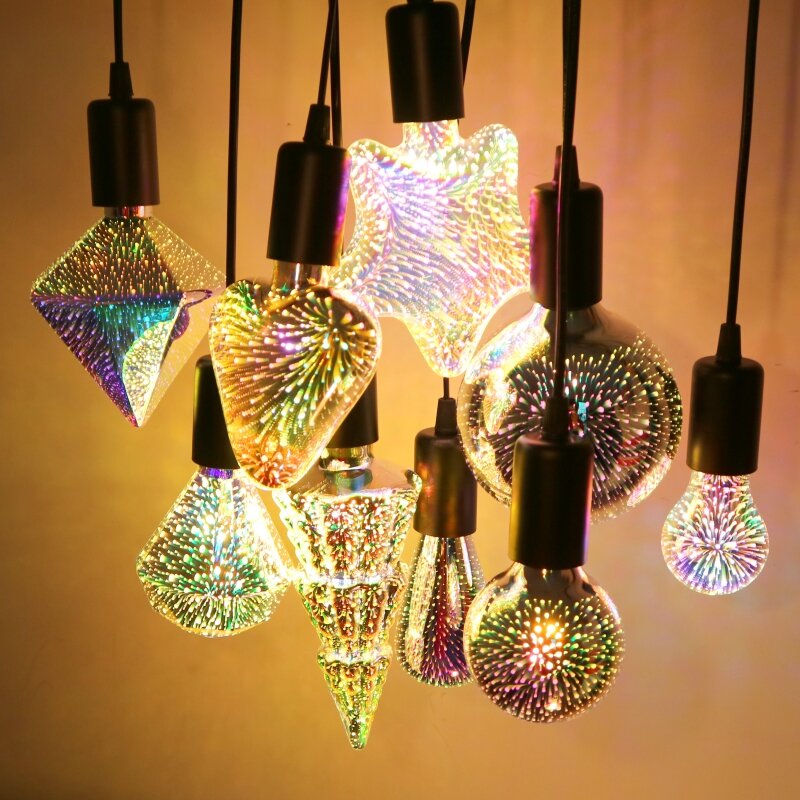 3D Trang Trí Đèn LED Bóng Đèn E27 6W 85-265V Vintage Edison Ánh Sáng Sao Pháo Hoa Đèn Kỳ Nghỉ Đêm ánh Sáng Mới Lạ Cây Giáng Sinh