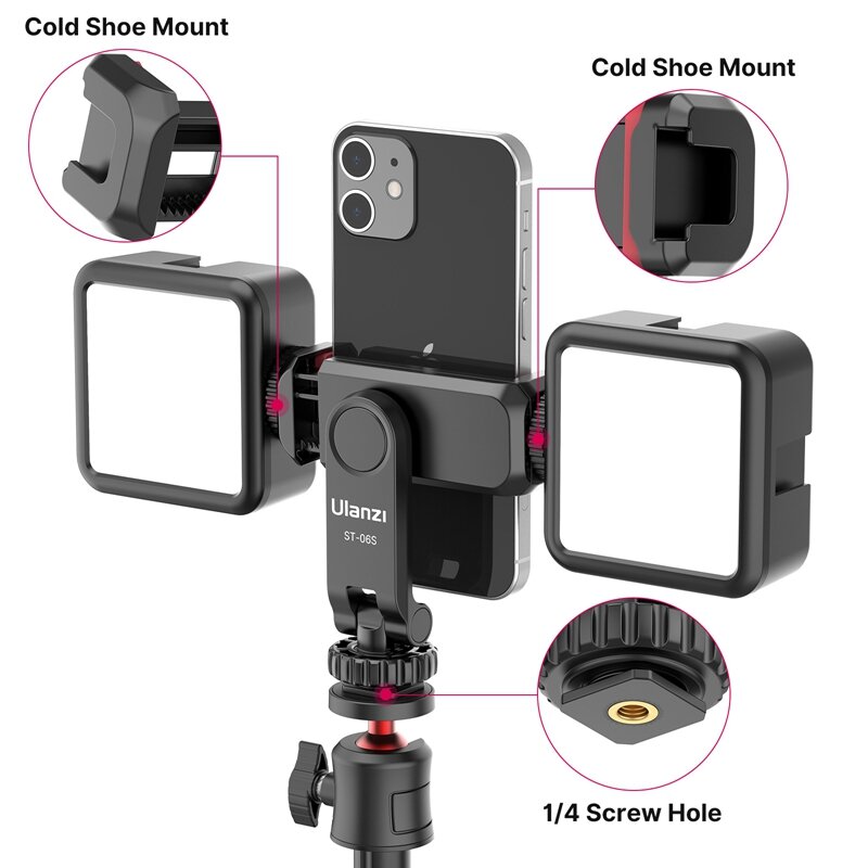 VIJIM Ulanzi-ST-06S 360 ° suporte rotativo do telefone, montagem vertical do tripé do disparo com sapata fria, grampo do grampo do telefone, vídeo do Vlog
