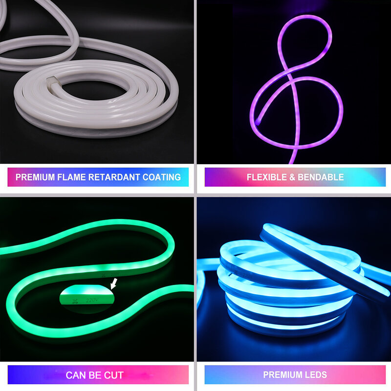 Lampu Neon Strip LED AC 220V RGB 120LEDs/M Tali Neon Fleksibel dengan Colokan UE Tahan Air Putih Hangat untuk Dekorasi