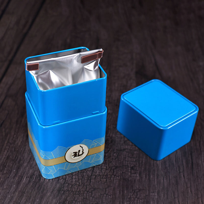 Tee Weißblech Versiegelt Box Pu'er Organizer Quadratische Starke Metall Leer Tee Verpackung Gebaut-in Versiegelten Beutel Tee