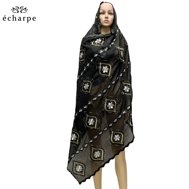 Free Shipping 2021 New Cotton Hijab Scarf For Muslim Women African Dubai Islam Headscarf Long Big Embroidery Shawls  ED510