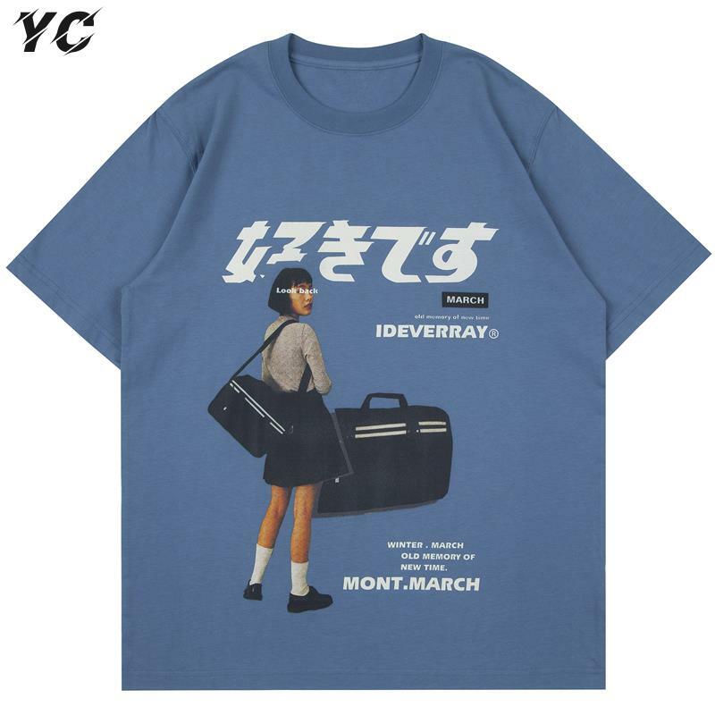 Hiphopowy sweter Harajuku T Shirt dziewczyna japońskie Kanji T-Shirt z nadrukiem 2021CC letnie męskie bawełniane T-Shirt w za dużym rozmiarze z krótkim rękawem