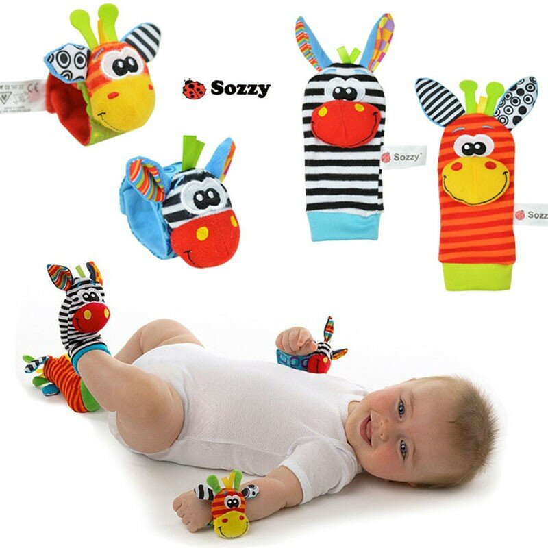 Горячая Распродажа SOZZY, погремушка для новорожденных, игрушка-погремушка, милые животные, плюшевые носки, браслет, погремушка, носочки, насекомые, браслет