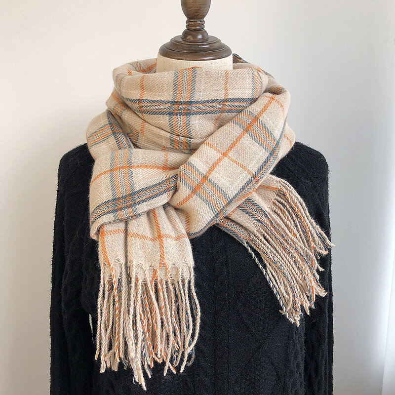 2021 sciarpa scozzese in Cashmere di lusso da donna nuova corea giappone dolce autunno inverno moda sciarpe lunghe con nappe calde scialle per donna