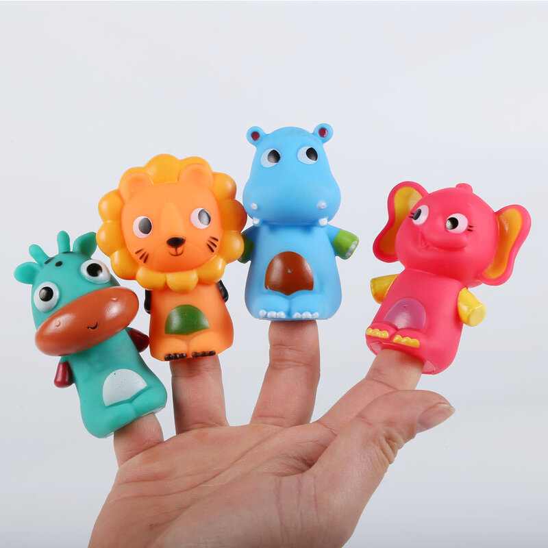 Fantoche de dedo animal para meninos e meninas, conjunto interativo de boneca de borracha, brinquedos bonitos dos desenhos animados, presentes para criança, 4PCs