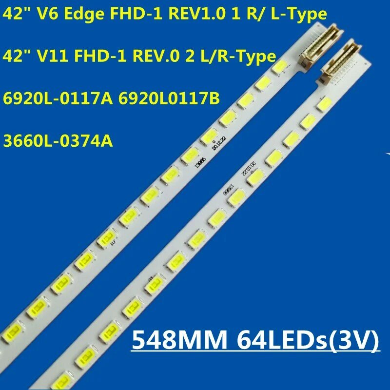 LED 백라이트 스트립, KLV-42EX410 42E61HR 42HX650 LE42Z300R3D LC420EUN 용, 42 인치 V6 엣지 FHD-1 REV1.0, 1 L/R 타입 3660L-0374A