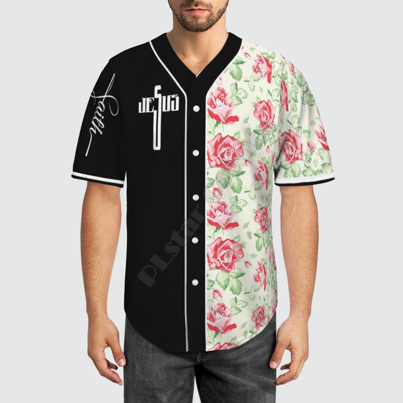 Koszulka baseballowa plaża lato świeże kwiaty jezus 3D wszystko nadrukowane koszula męska koszule na co dzień topy hip-hopowe 05