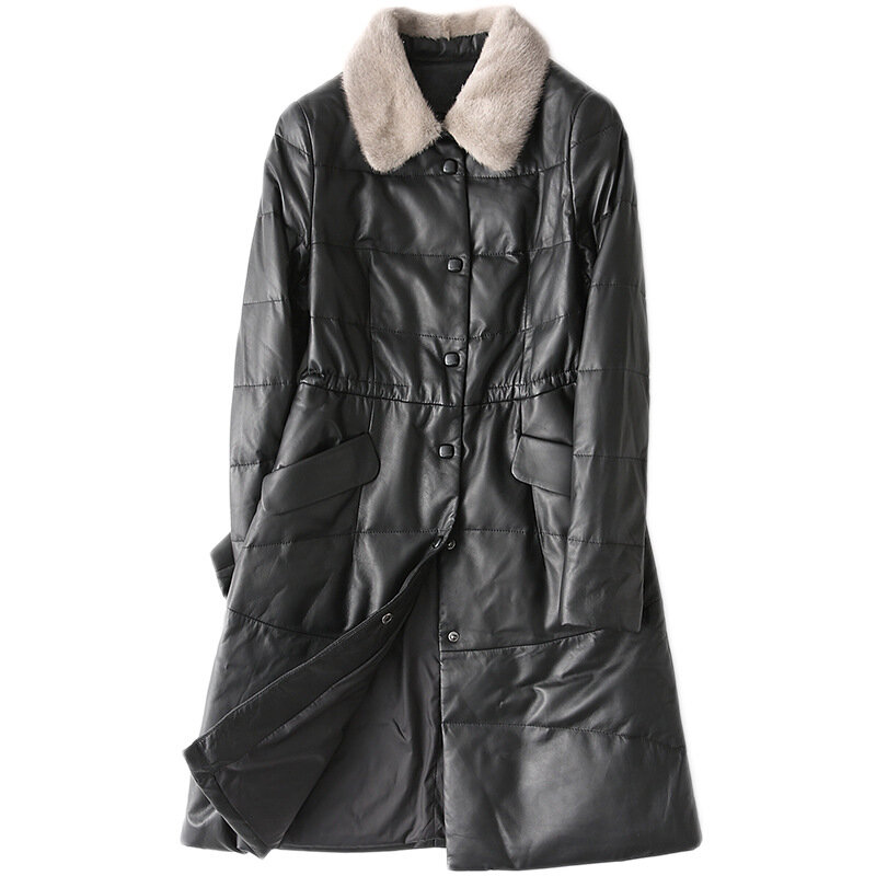 AYUNSUE 100% 양모 코트 여성용 정품 가죽 자켓 밍크 모피 라이너 코트 Famale Long Down Jackets Veste Cuir Femme 1221