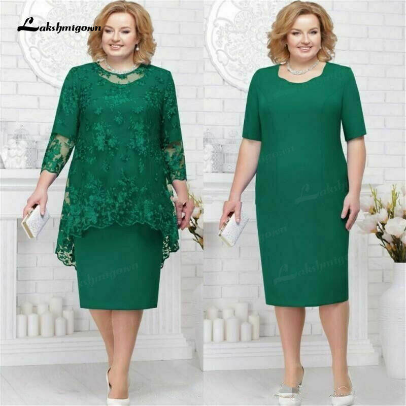 Przepiękne krótkie zielone sukienki dla matki panny młodej satynowe i koronkowe Vestido De Madrinha-line aplikacje sukienki damskie o długości do herbaty