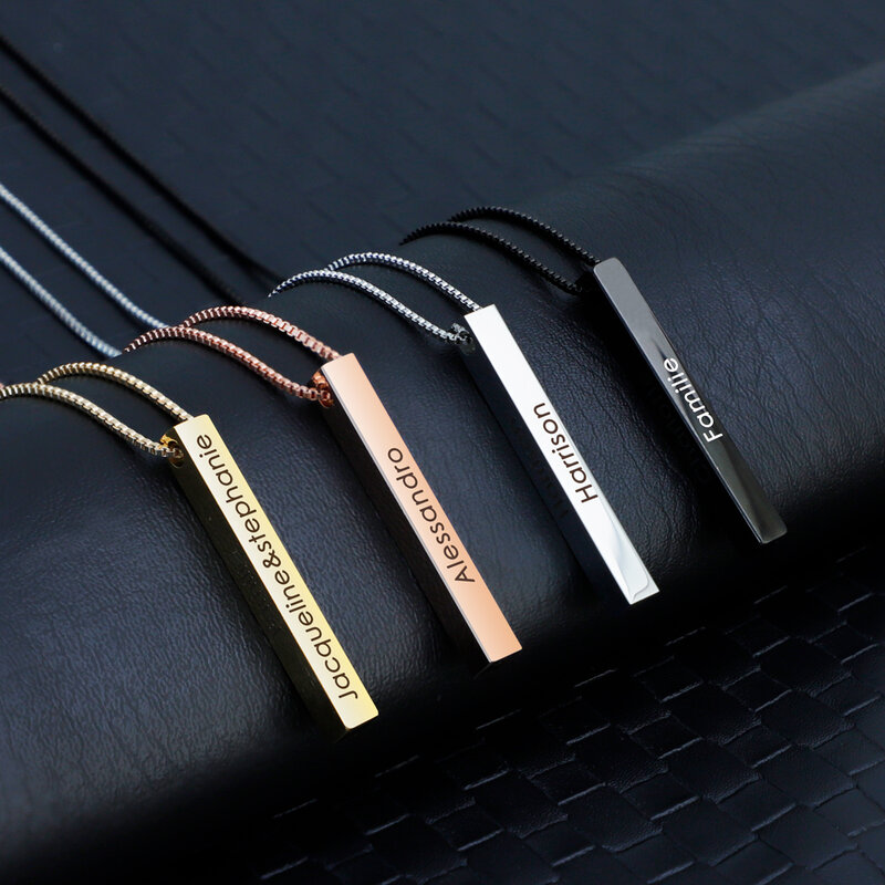 MYLONGINGCHARM-collar de barra personalizado, 5x40mm, con nombres personalizados, fecha para ti, colgante de barra 3D, 4 colores