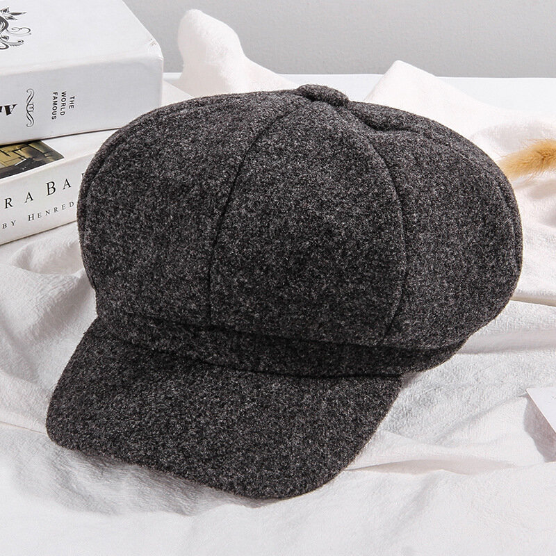 Autumn and Winter Women'S Retro Wool Pointed Beret Flat Cap British Men and Women Octagonal Hat Fashion Warm Painter Hat