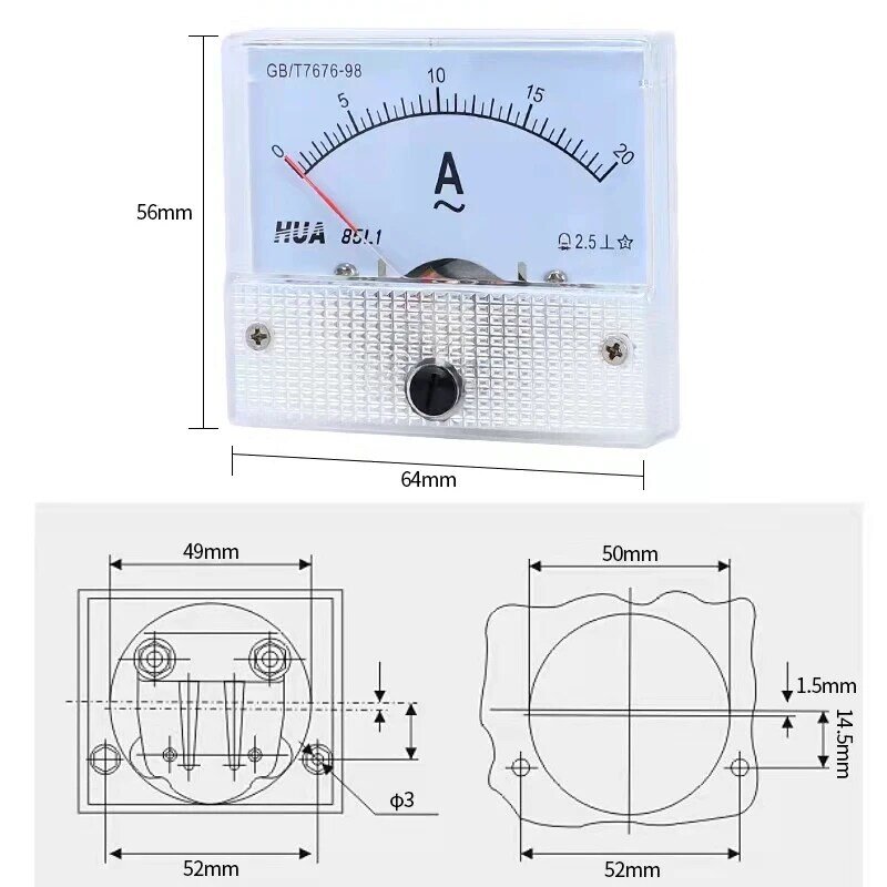 Panel medidor de corriente analógico de CC, 1A, 2A, 3A, 5A, 10A, 20A, 30A, amperímetro mecánico de corriente 85C1