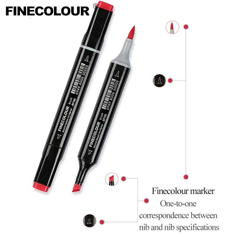 Finecolour EF102 Professional Art Markers แปรงนุ่มมาตรฐาน 24/36/48/60/72 สีคู่หัวเครื่องหมายปากกา alcoholic ผิวมัน