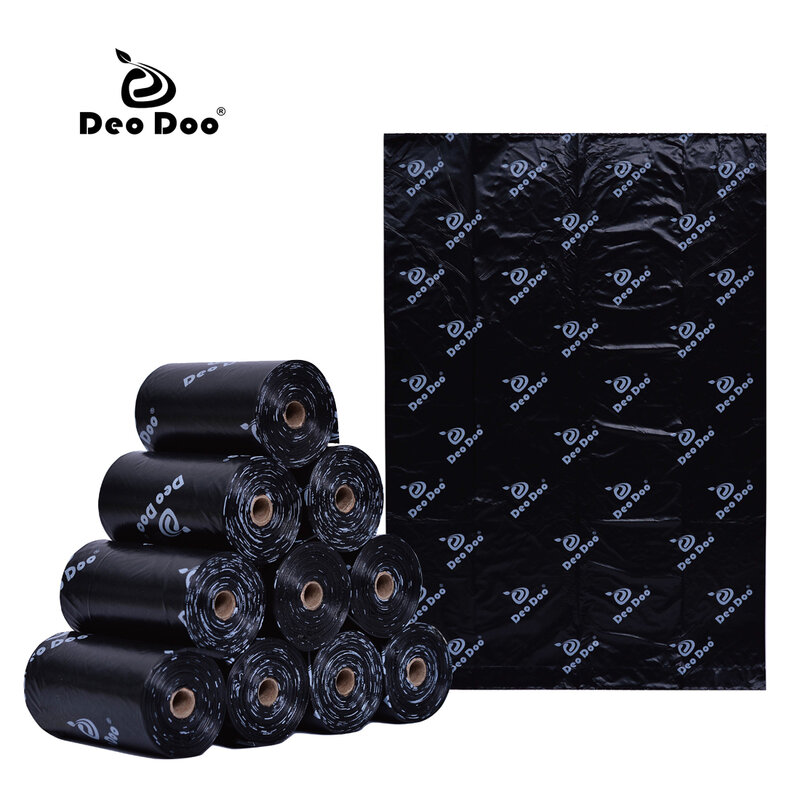 DeoDoo-bolsas biodegradables para excrementos de perro, bolsas de residuos para gatos negros, biodegradables, Extra gruesas, resistentes a la tierra