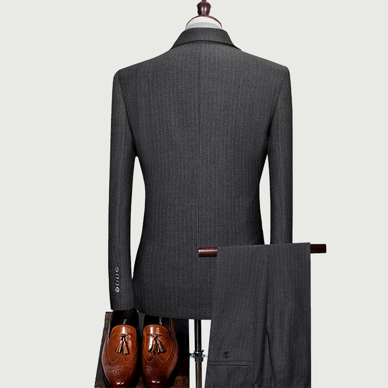 (Jacket+Vest+Pants) Brand Fashion Boutique Striped Slim Men's Slim Fit Business Casual Suit 3pcs Set Groom Wedding Dress Tuxedo