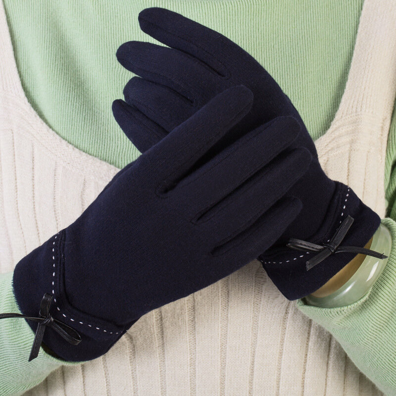 Зимние женские бархатные утолщенные сохраняющие тепло перчатки с бантом для сенсорного экрана для активного отдыха велосипеда милые элегантные эластичные однотонные мягкие перчатки