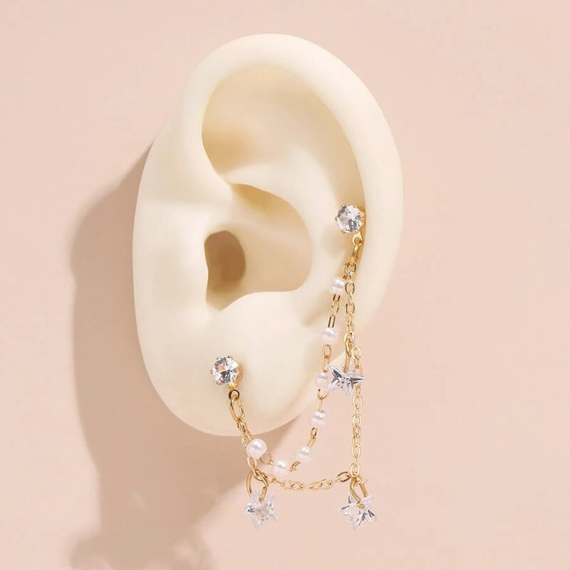YWZIXLN 1 sztuk moda artystyczne perłowe łańcuch kryształ wisiorek w kształcie gwiazdy kolczyk maskotki ozdoby dla kobiet akcesoria hurtownie E0211