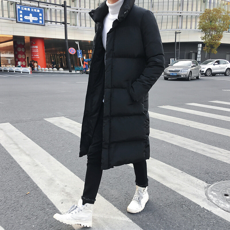 Jaqueta de inverno para homem casaco de cor sólida parque longo quente parkas masculino grosso fino ajuste outerwear 4xl preto