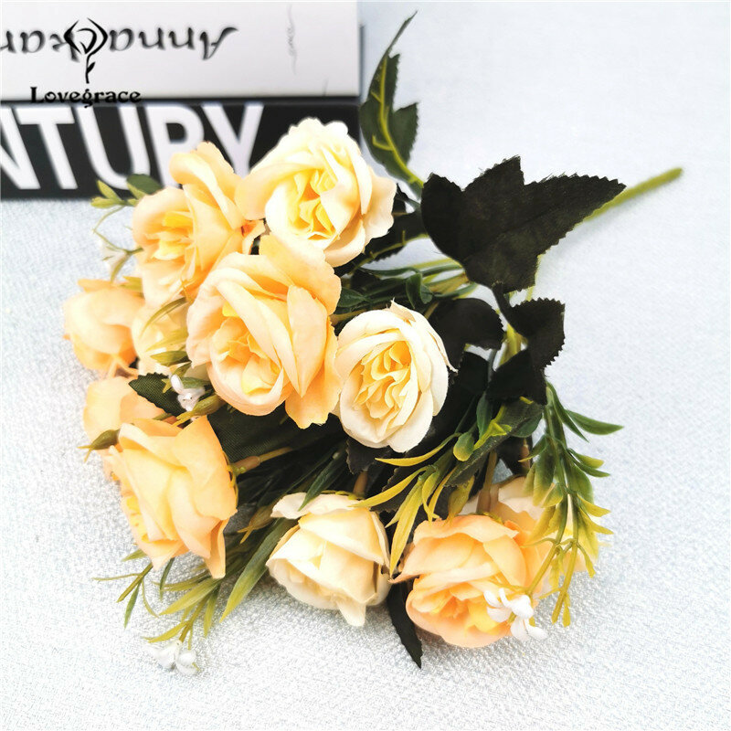 Европейская Роза 12 головок картина маслом двухцветная роза Шелковый букет Пион Искусственные цветы для невесты свадебная фотография